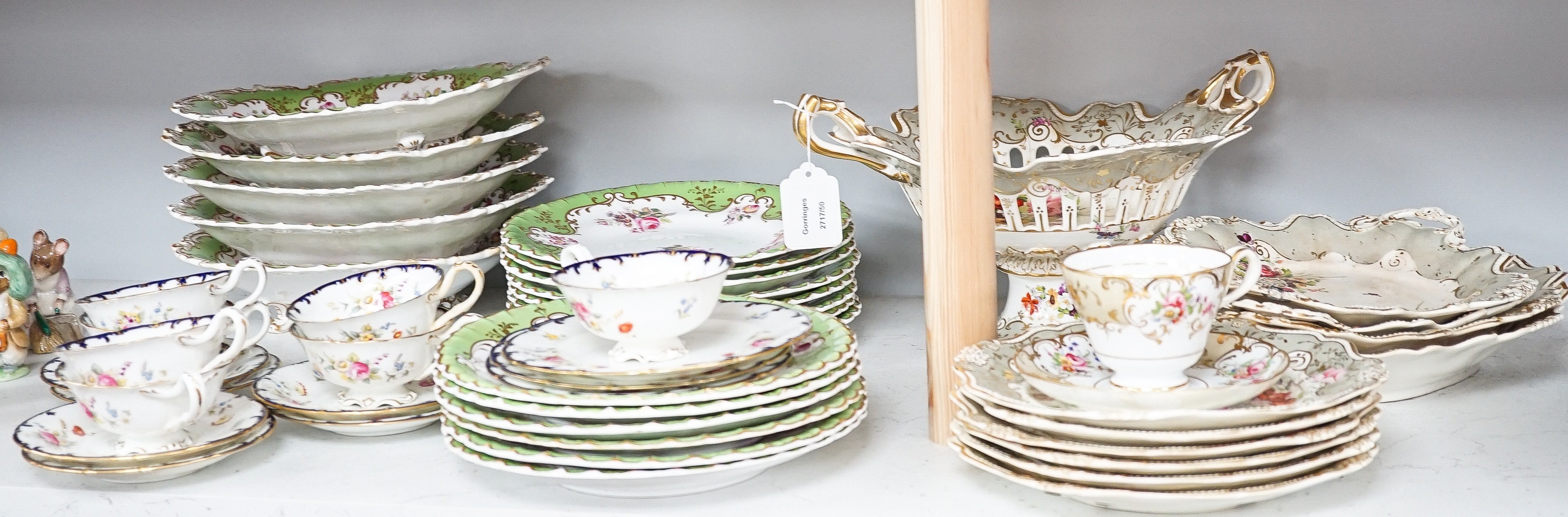 A Copeland and Garrett porcelain part dessert service, a Ridgway type porcelain part desert service and a Cauldon part tea set